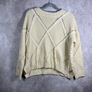 Moon River Sweater Womens Small Cream Chunky‎ Knit Diamond Pullover Crew Neck